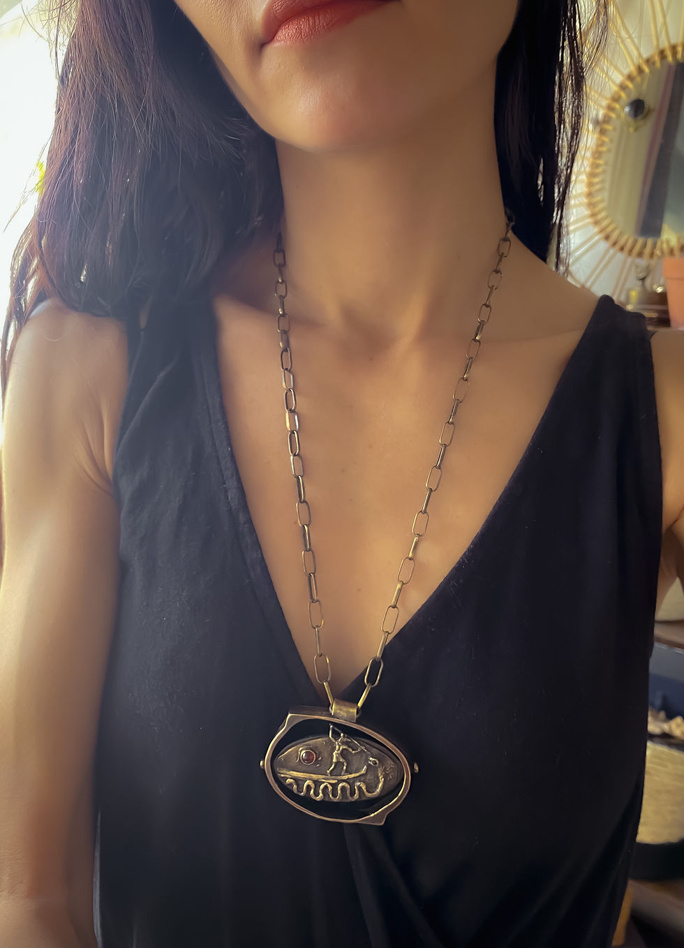 Thumbnail: Seth artefact reversible bronze laiton grenat spinelle œil de tigre