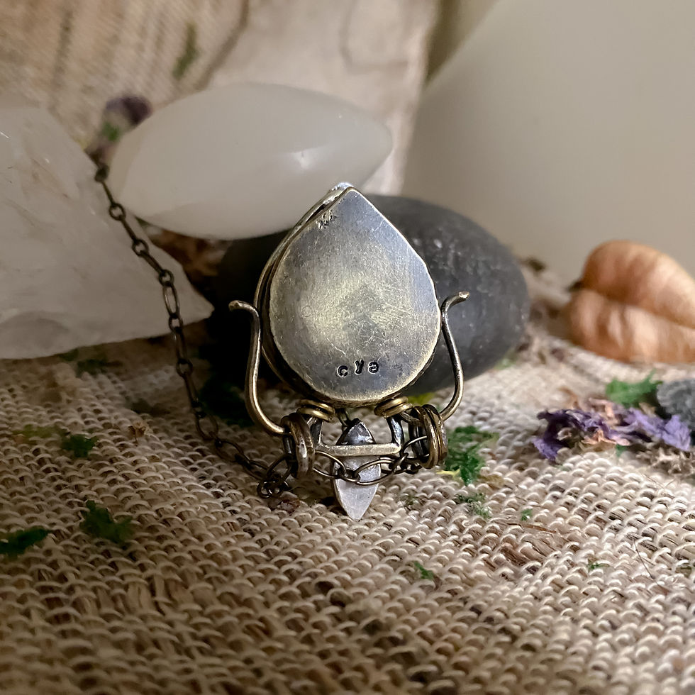 Thumbnail: Pandora's Locket-Brass, Gems of Prehnite, Tanzanite, Pink Tourmaline