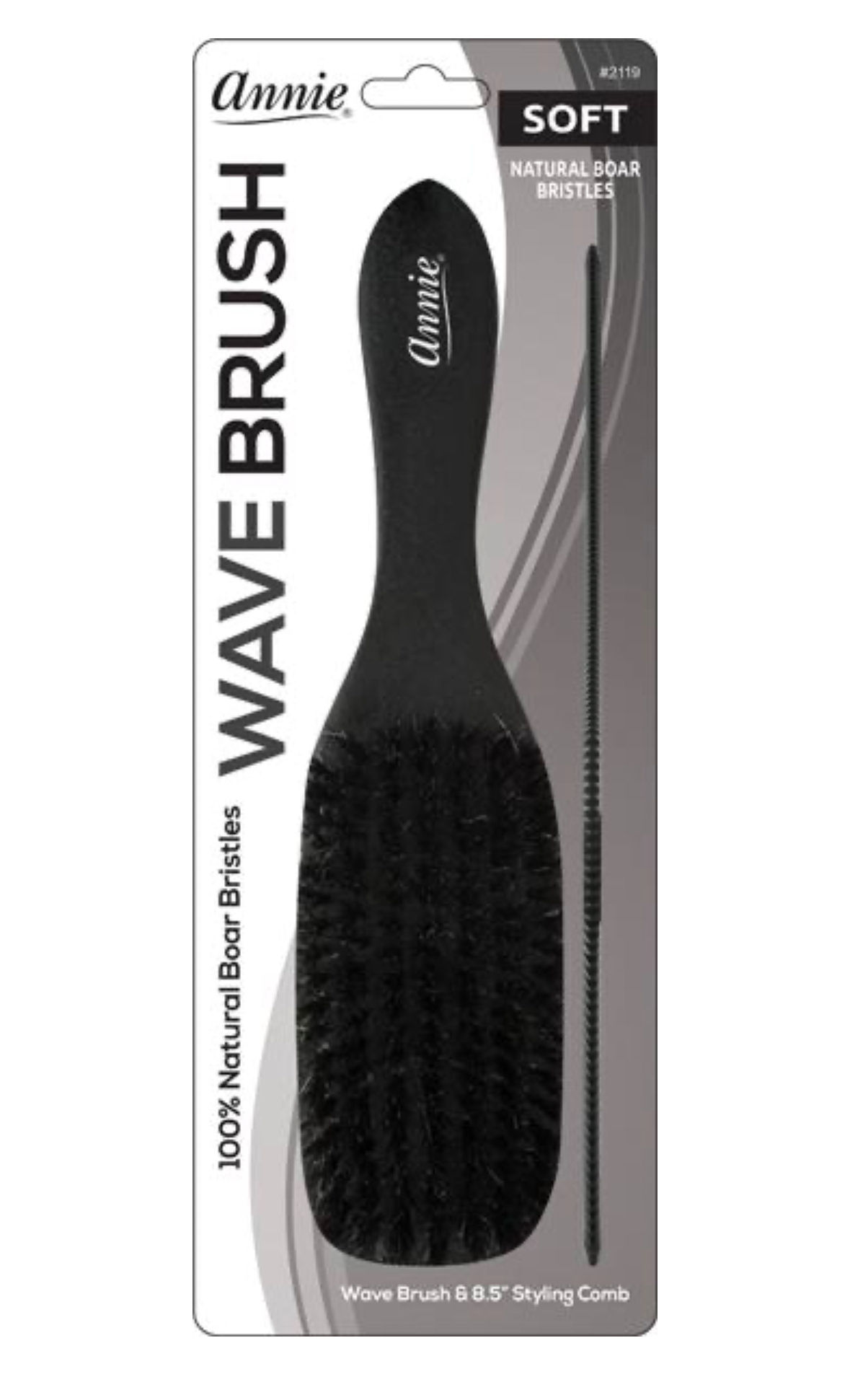 ANNIE SOFT WOOD WAVE BOAR BRISTLE BRUSH WITH COMB 8.5"