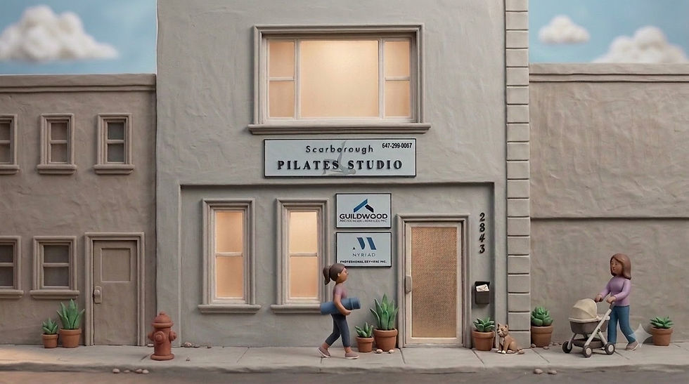Claymation recreation of the exterior of Scarborough Pilates Studio