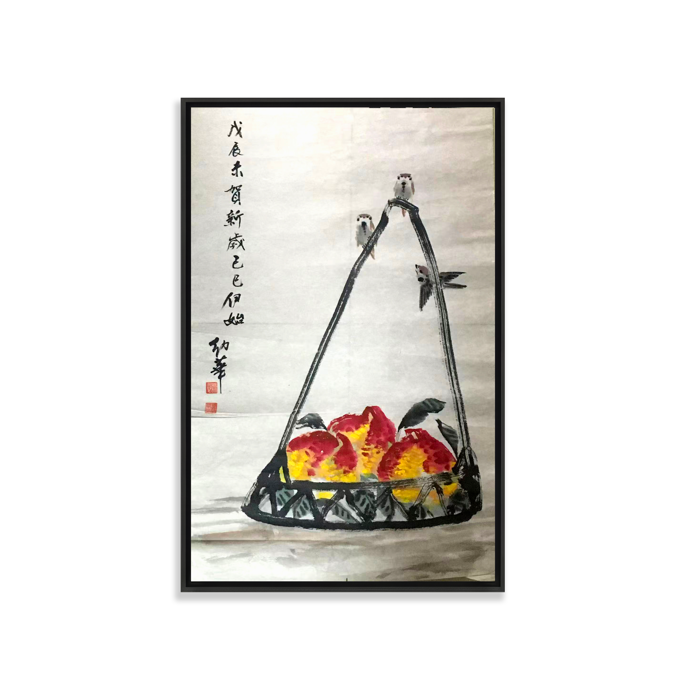Longevity Peach Basket with Birds