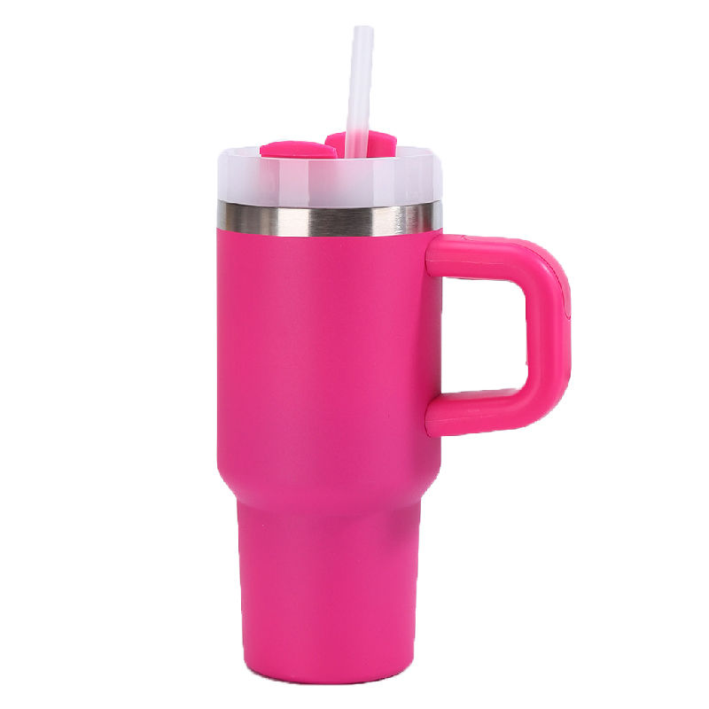 Miniature : 14 Oz Stainless Steel Vacuum Insulated Tumbler with Handle and Straw