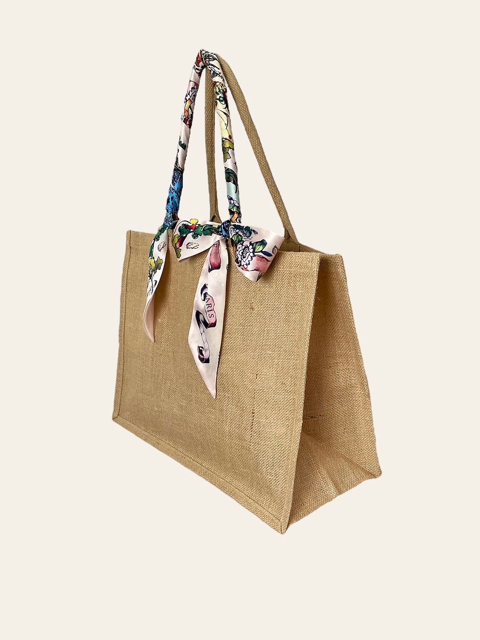 Miniature : sac shopping toile de jute et foulard
