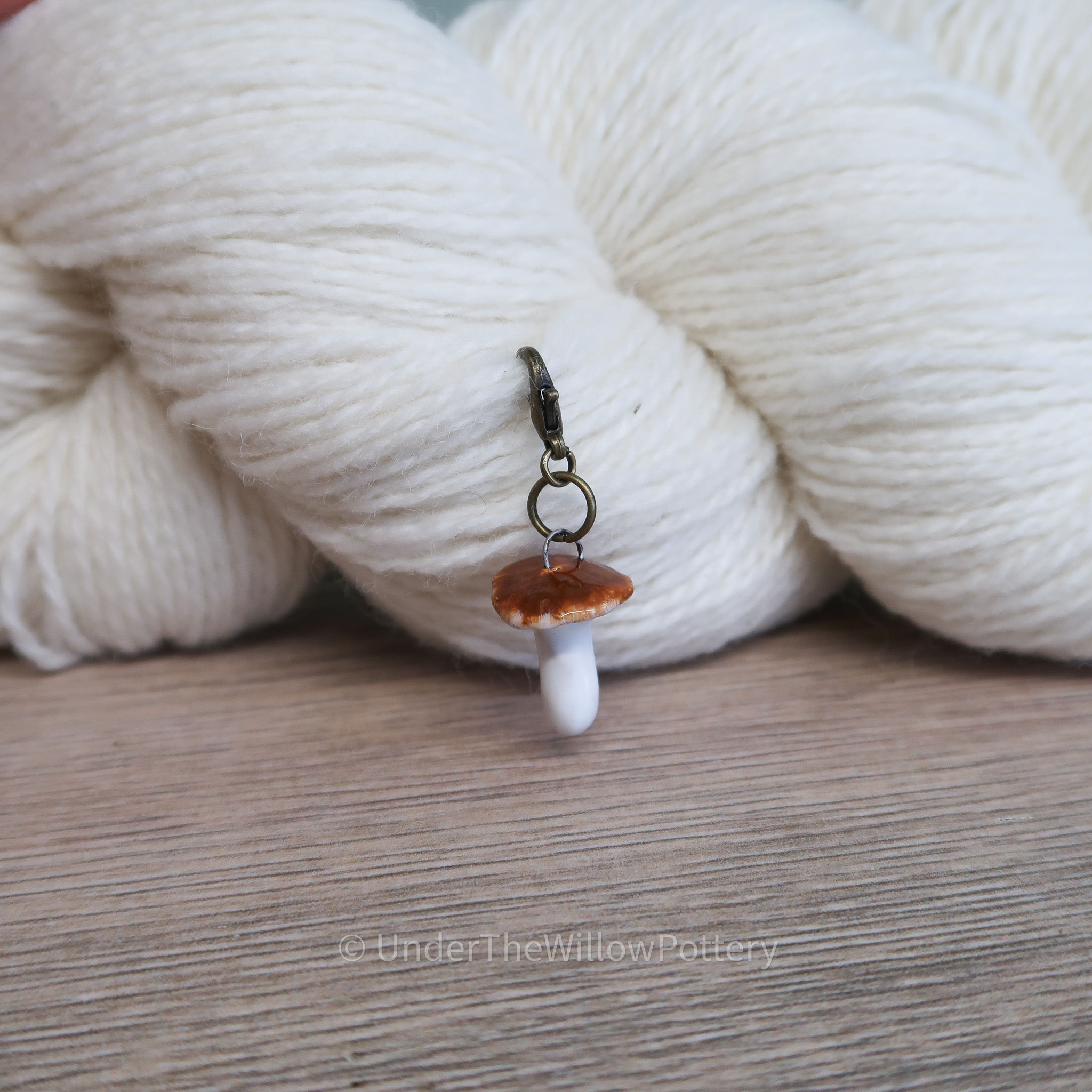 Brown Mushroom Charm - Knitting/Crochet Stitch Marker Progress