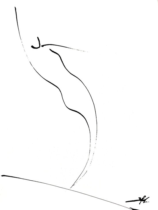 Surf Art - Surfer girl Silhouette ink drawing by Valentina flores Dorio