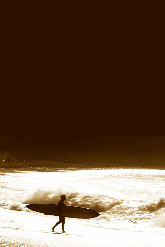 sepia fine-art surf photograph by Cristian Corradin
Surfer on the beach at parlamentia at sunset