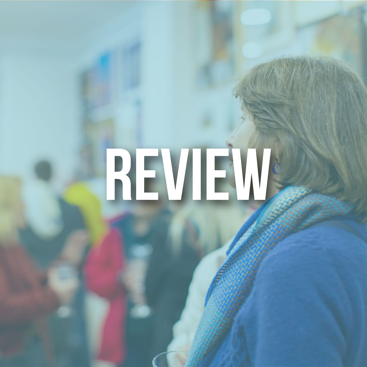 A clickable call to action poster to "Review"