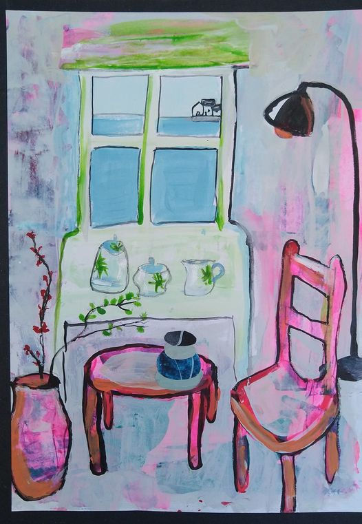 Pink Vase, Table And Chair