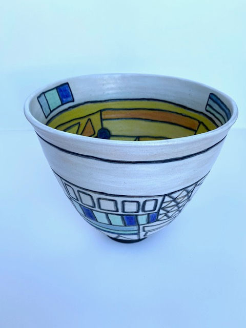 White/Blue/Yellow Tall Doodle Bowl