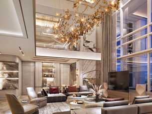 ห้องนั่งเล่นบ้านหรู ตกแต่งภายในโดย Good Idea Interior Design