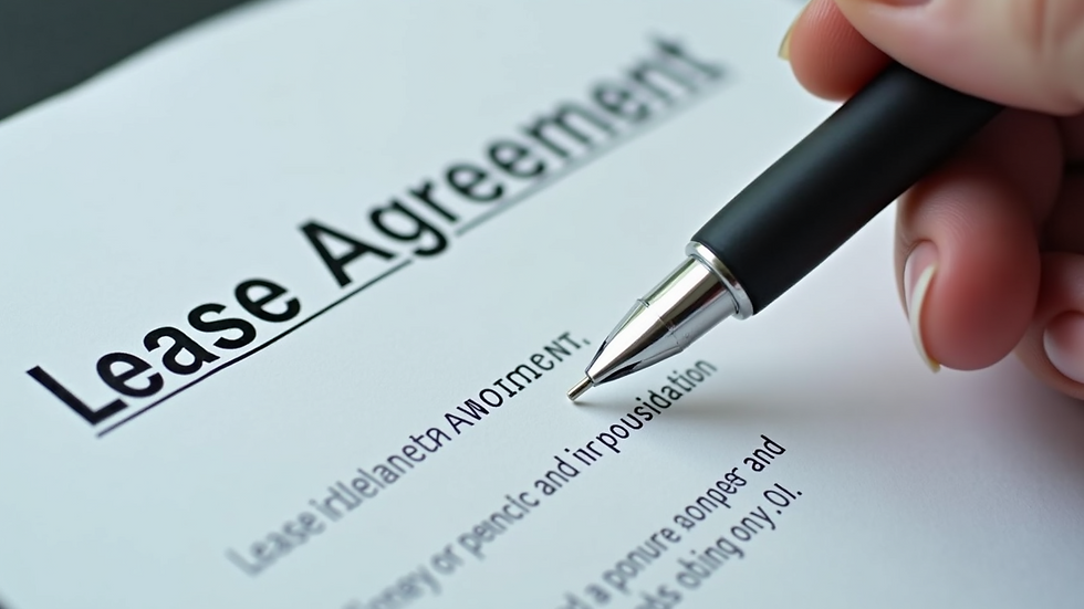 Close-up view of a lease agreement document with a pen on top