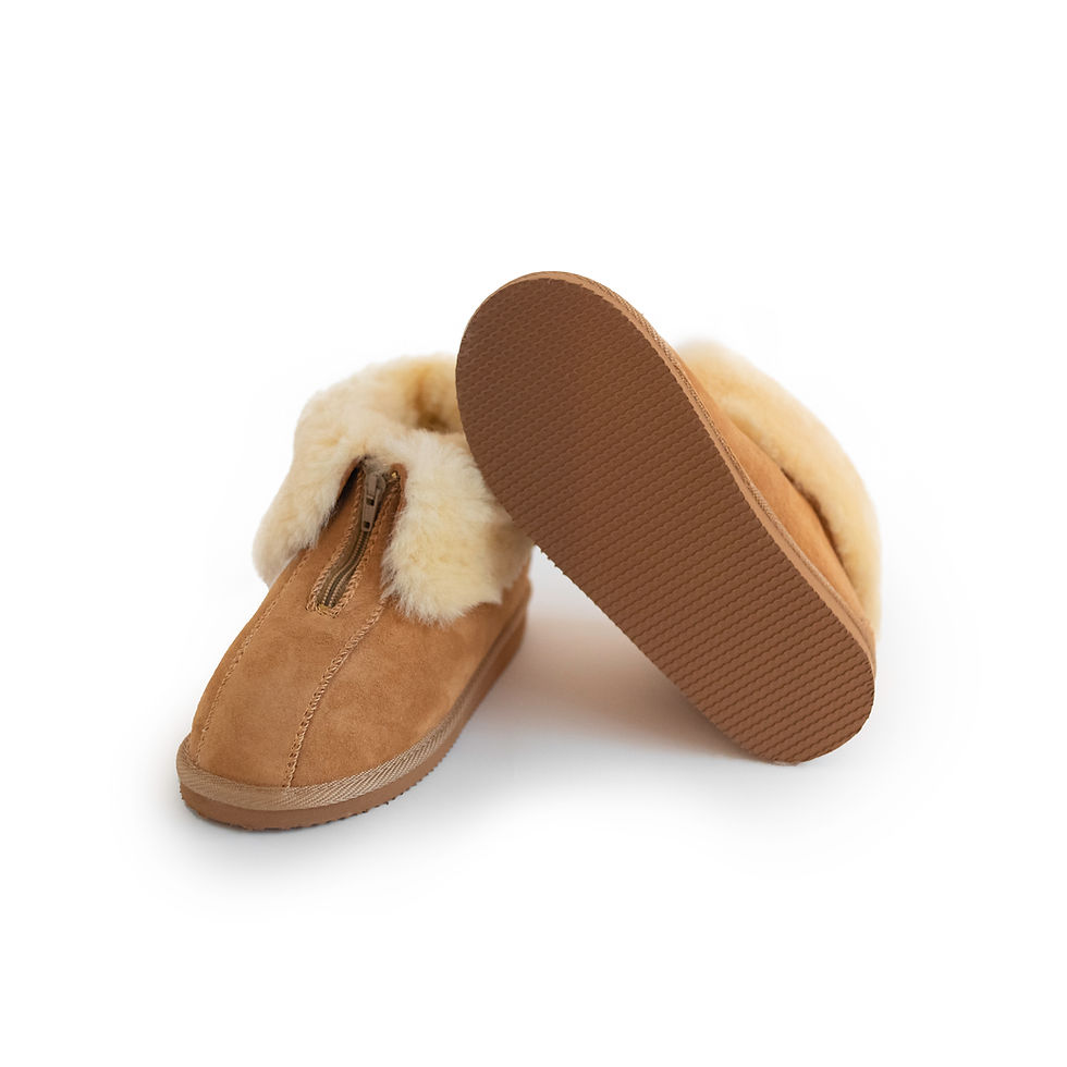 Thumbnail: Men's Women's Genuine Sheepskin Slippers with ZIPPER Fur Hand Crafted