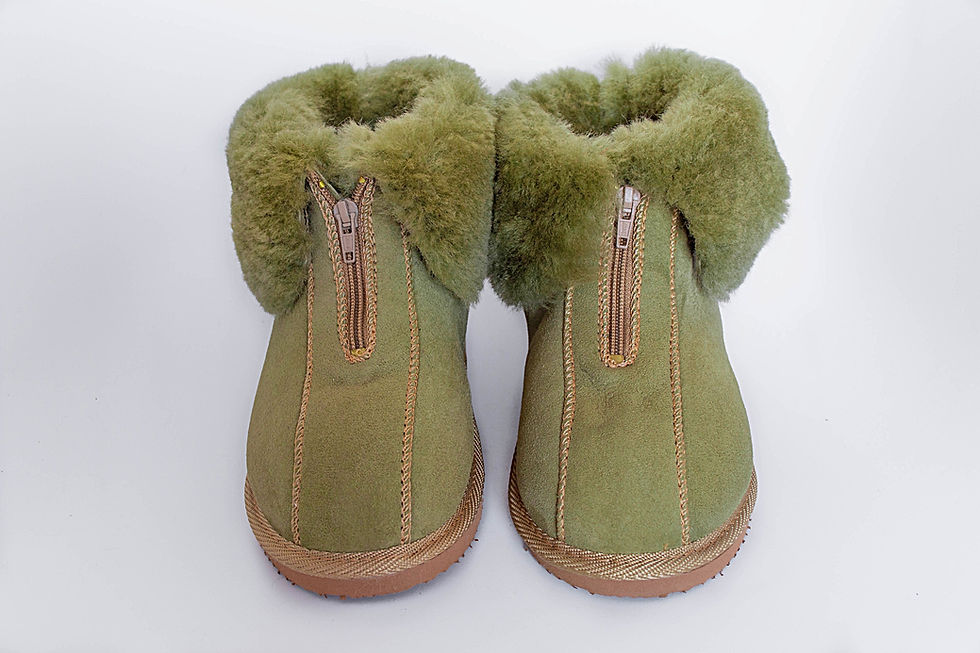 Thumbnail: Men's Women's Genuine Sheepskin Slippers Olive with ZIPPER Fur Hand Crafted