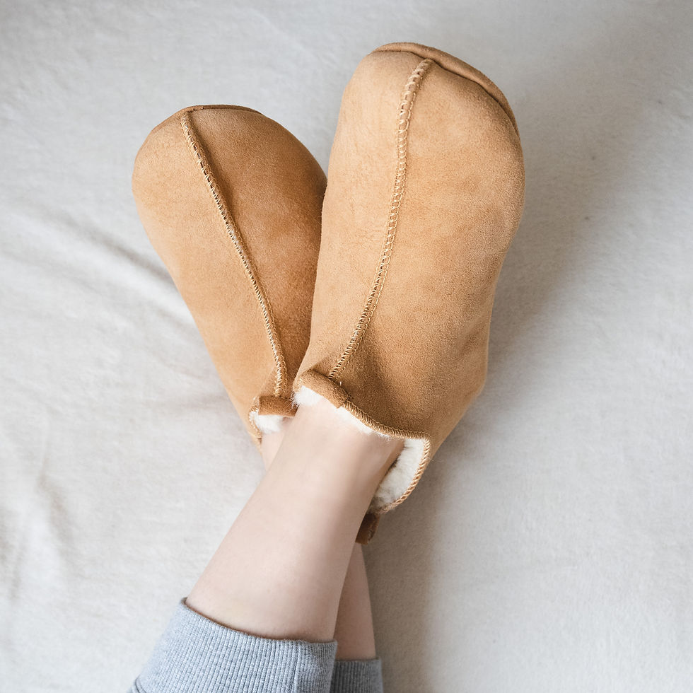 Thumbnail: Men's Women's Sheepskin Slippers Beige 100% Real Fur Hand Crafted SOFT SOLE