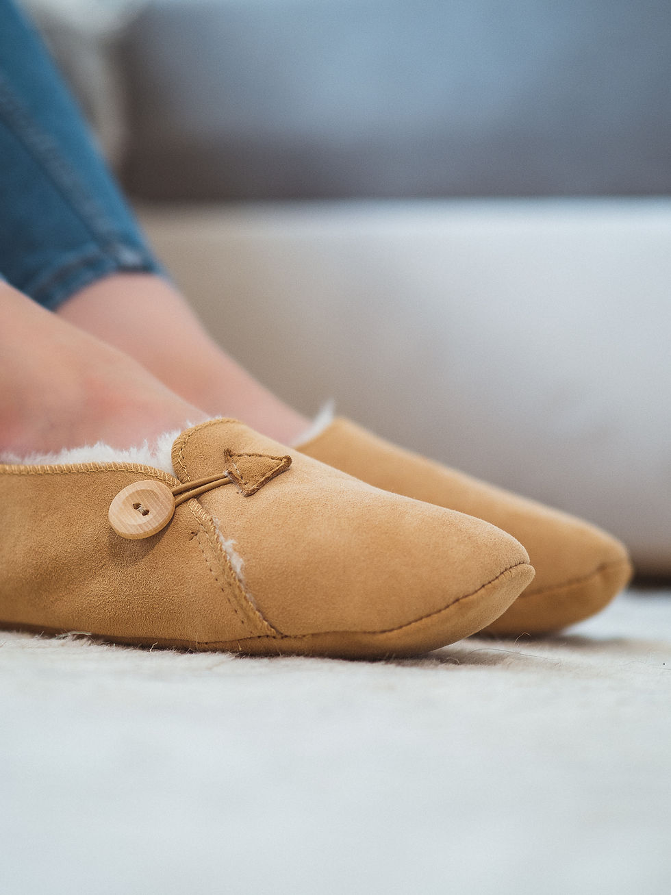 Thumbnail: Women's Genuine Sheepskin Slippers Beige 100% Real Fur Hand Crafted SOFT SOLE