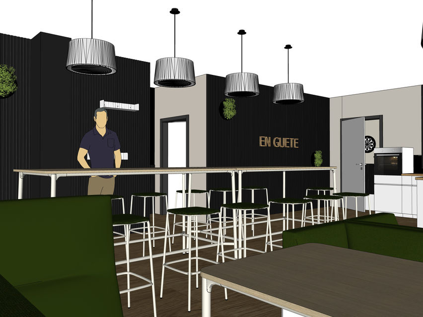 Sitznischen als Raum-in-Raum-Lösung für ruhigere Gespräche und Rückzug im Gemeinschaftsbereich