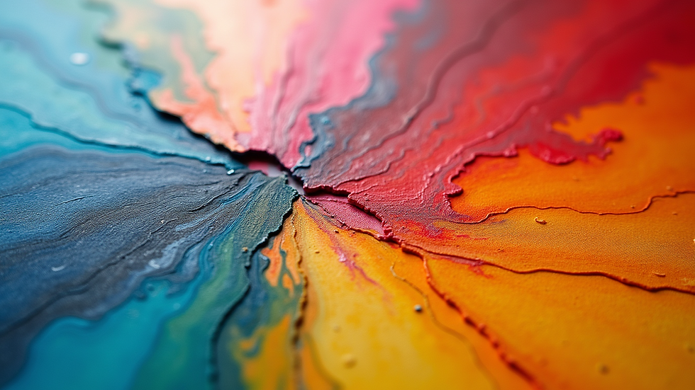 Close-up view of a conceptual realist painting with vivid colors