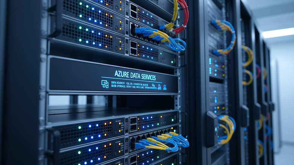 Close-up view of a server rack with blinking lights in a data center