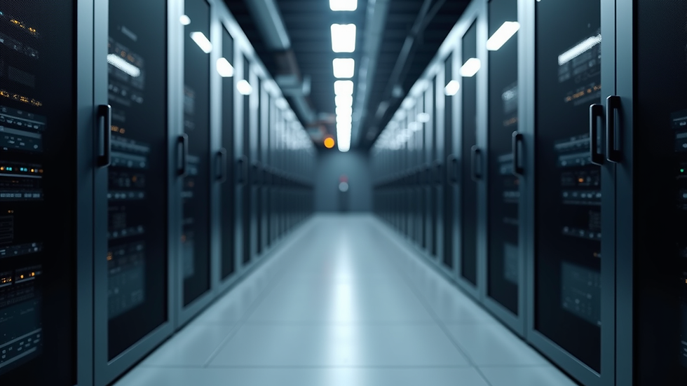 Eye-level view of a modern data center with server racks