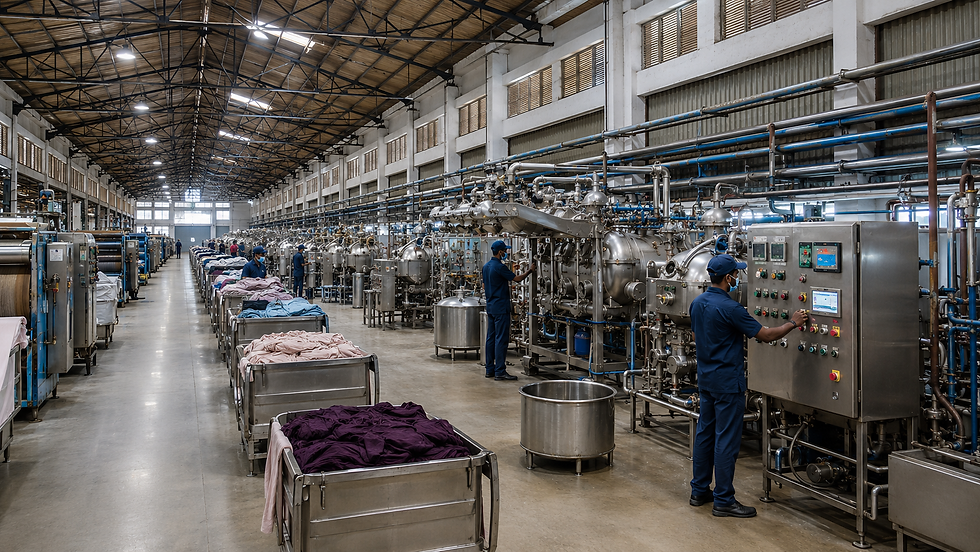 POPULA Rooftop Centrifugal Fan Ventilation Solution — selepas penambahbaikan aliran udara bengkel pencelupan tekstil