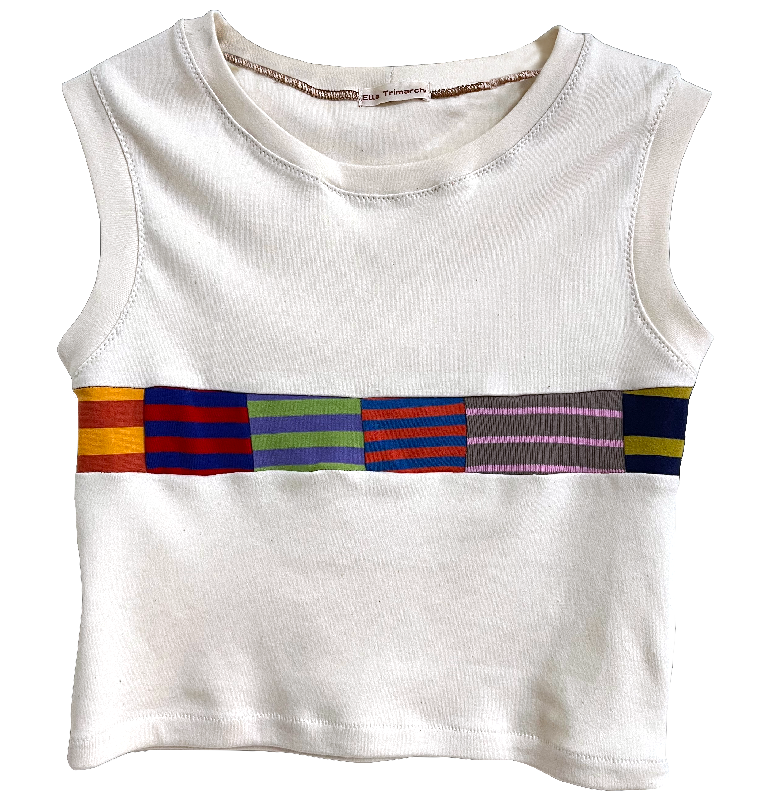 white tank with patchwork stripes