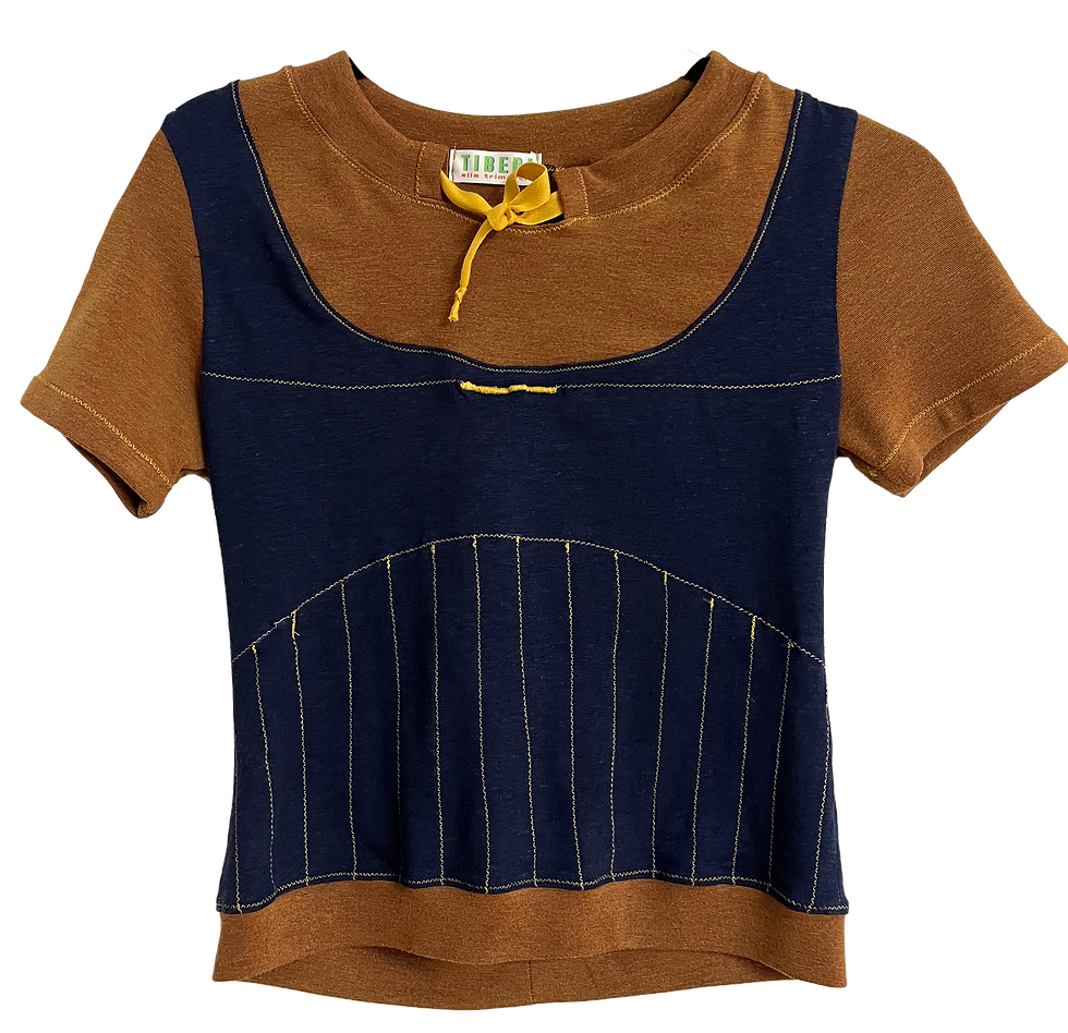 brown and navy tee with built in tank