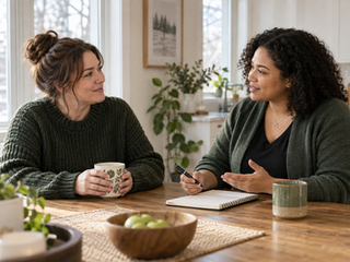 Family caregiver meeting a non-medical respite support worker in Edmonton