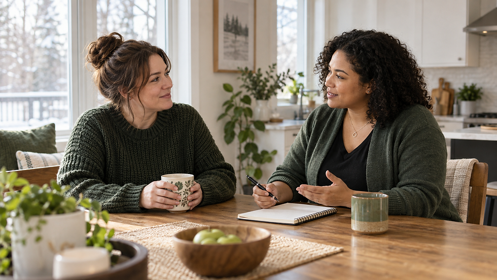 Family caregiver meeting a non-medical respite support worker in Edmonton