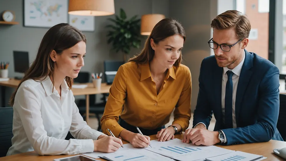 Close-up view of a property management team discussing maintenance plans