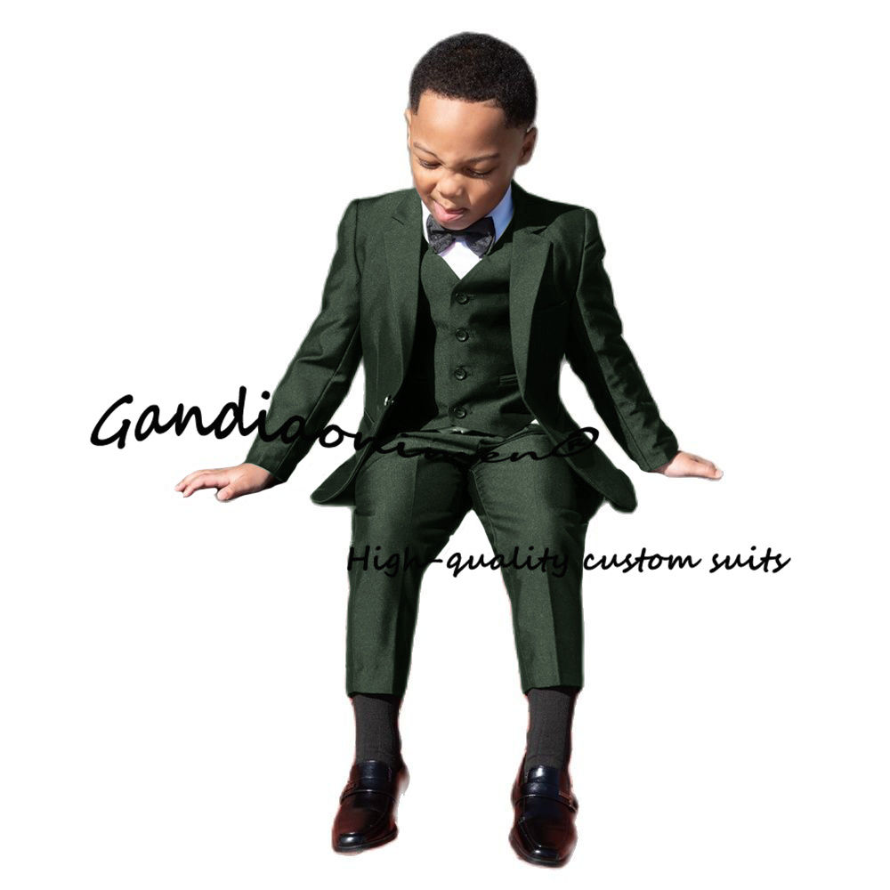 Black Boys Suit Jacket Vest Pants Bow Tie 4 Pieces Set Formal Wedding Tuxedo fo