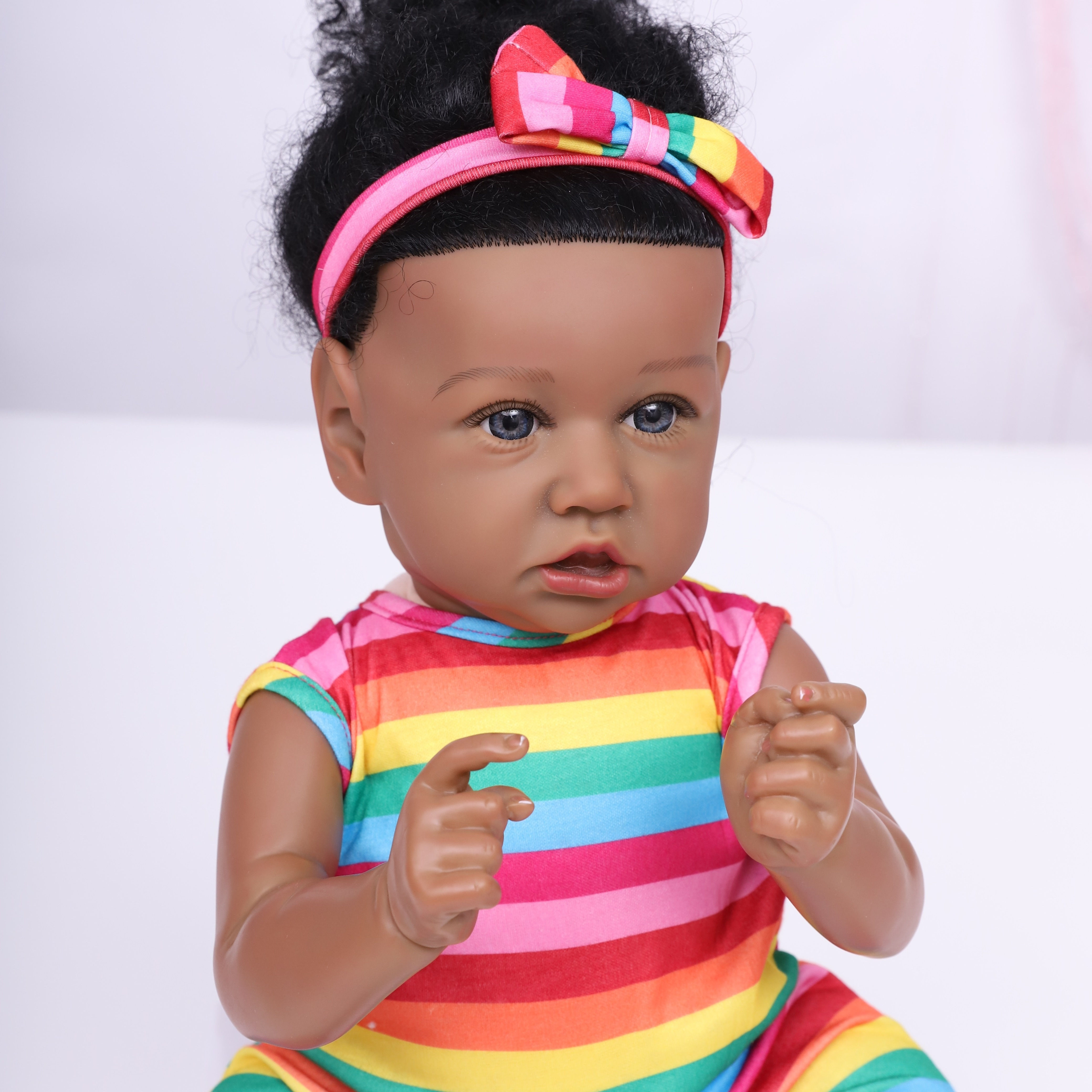 22" 55cm Doll Reborn Baby Reborn Baby Dolls Soft Vinyl Silicone, Smiling Girl