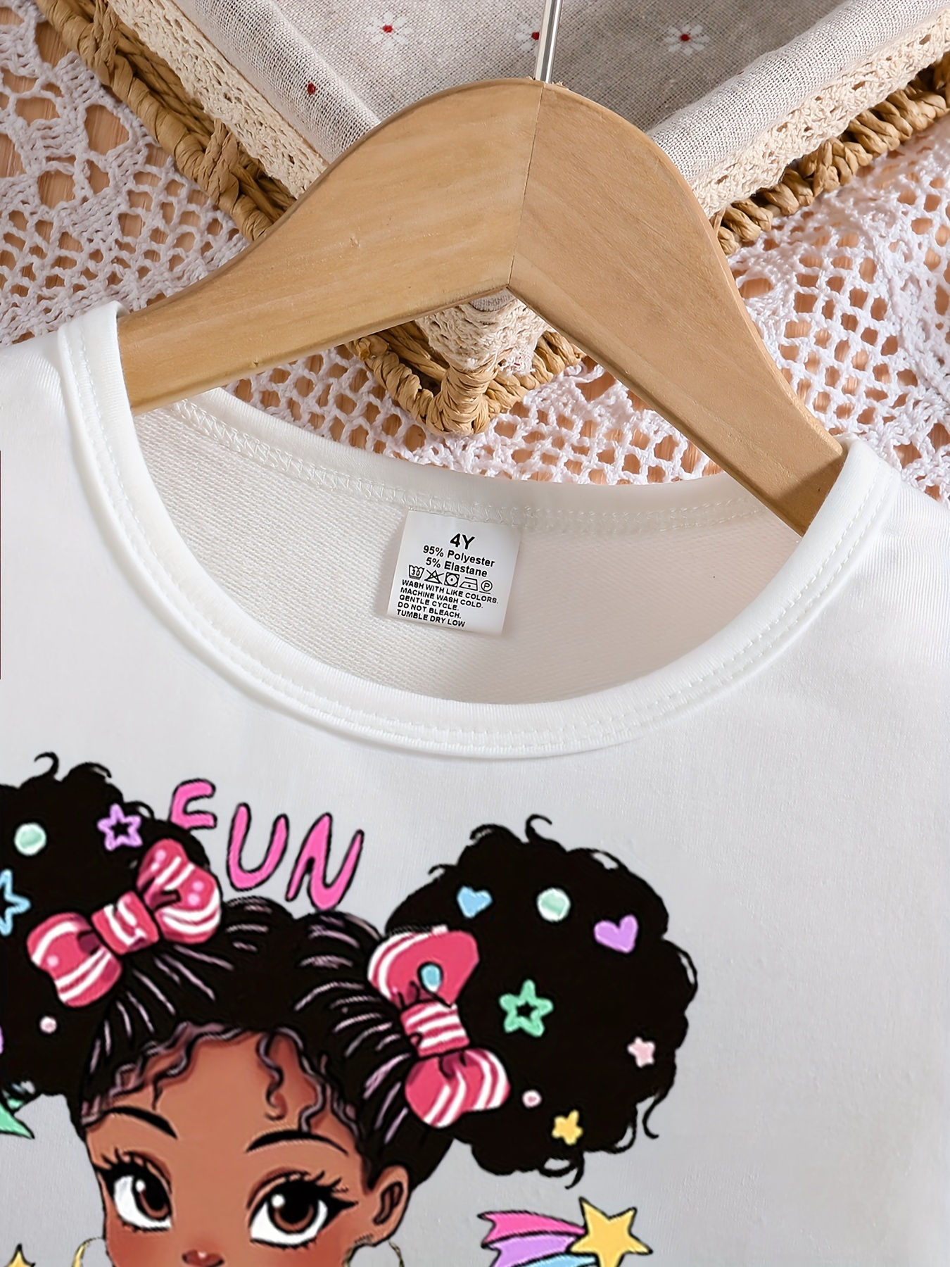 2PCS Girl's Textured Long-Sleeve Top + Imitation Denim Effect Flared Leggings O