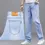 Pikkukuva: Trousers Cropped Stretch Jeans for Men Straight Light Blue Male Cowboy Pants El