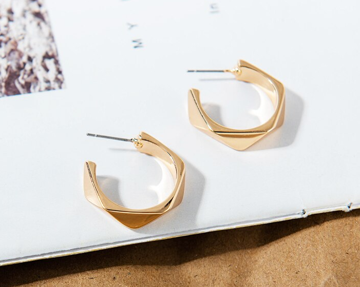 Thumbnail: Geometric Open Hoop Earrings