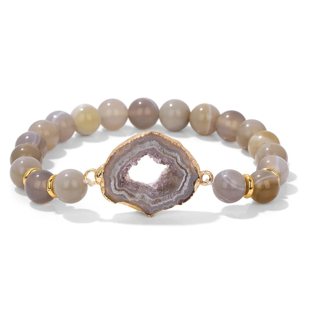 Druzy Agate Bead Bracelet - Grey
