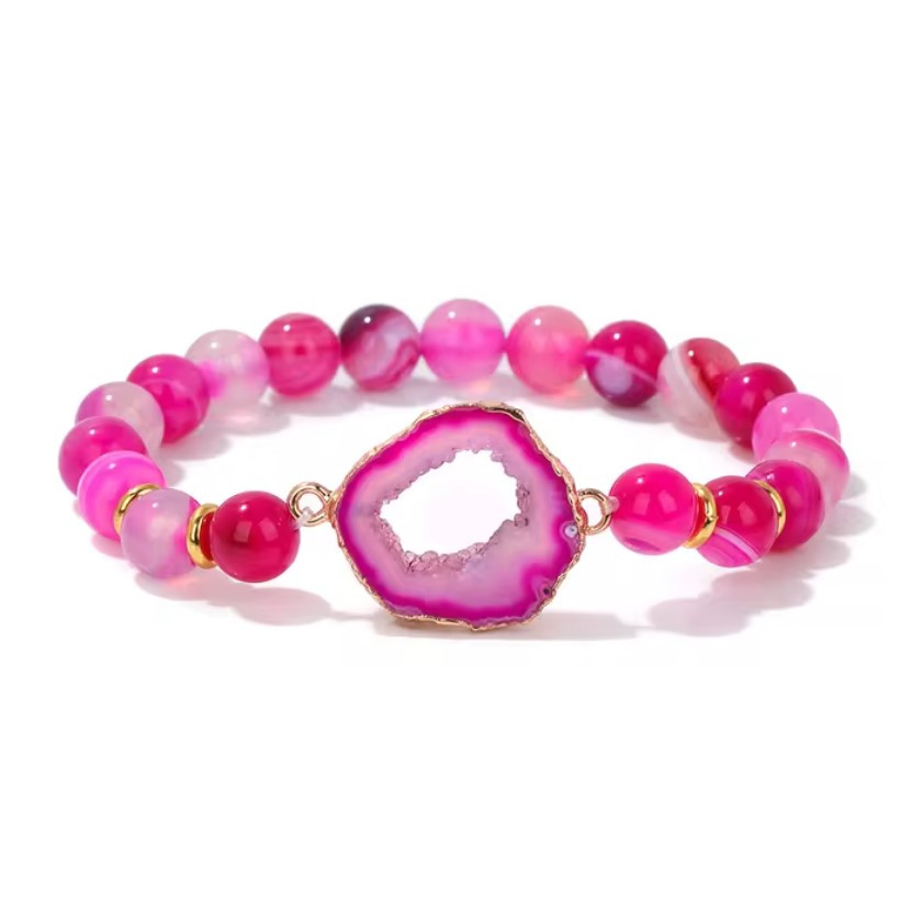 Druzy Agate Bead Bracelet - Pink