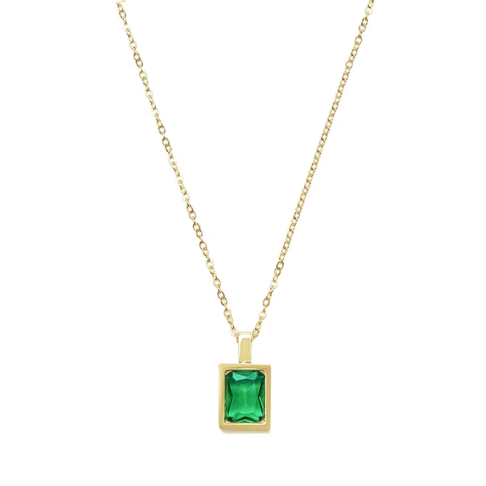 Baguette Crystal Necklace - Green