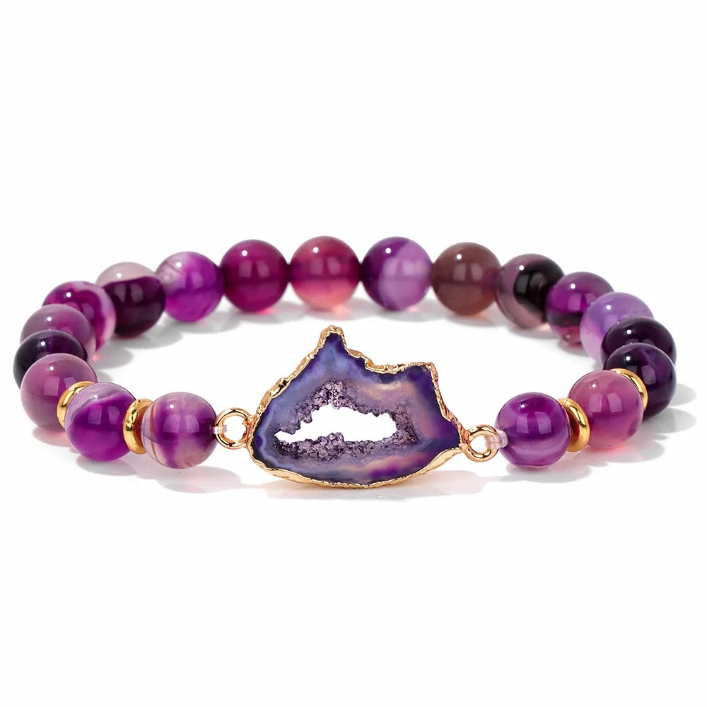 Druzy Agate Bead Bracelet - Purple