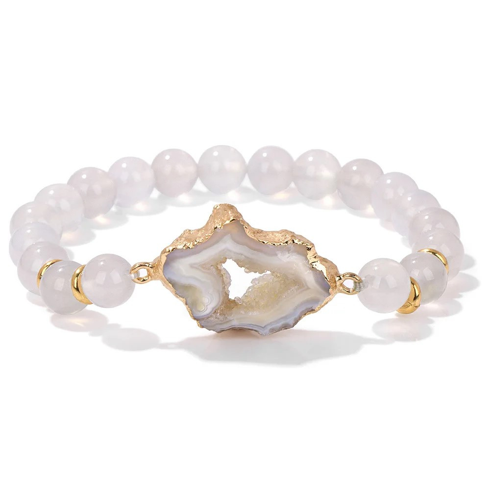 Druzy Agate Bead Bracelet - White