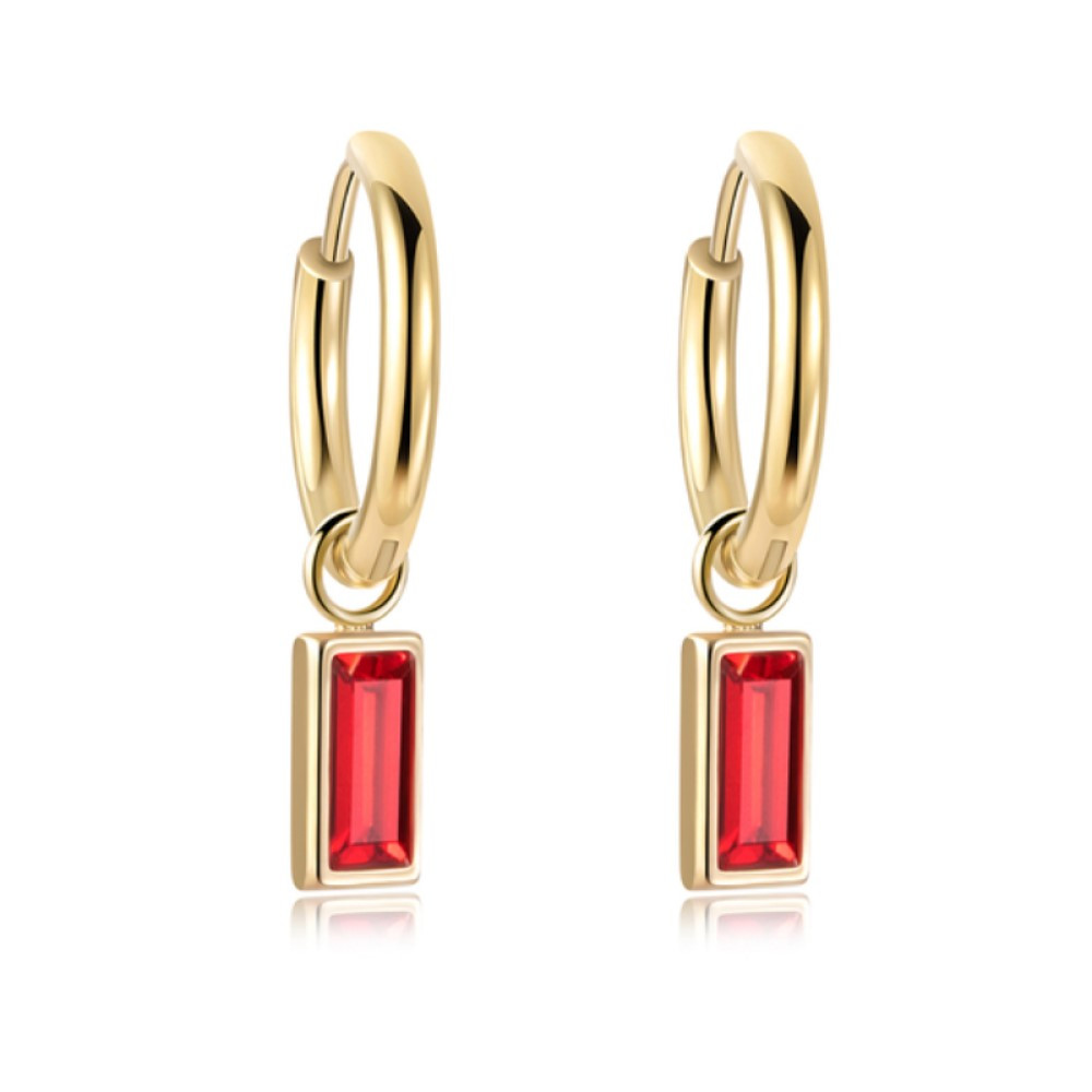 Baguette Crystal Earrings - Red