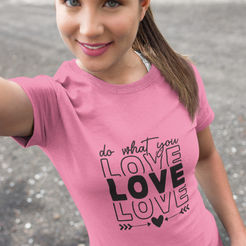 Cute young girl in a cool red Kindness t-shirt