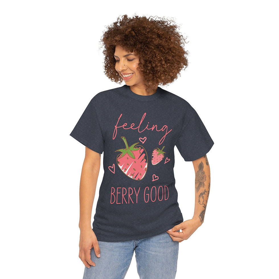 Thumbnail: Women's Feeling Berry Good Cotton Tee - Cute Strawberry Graphic Positive Design