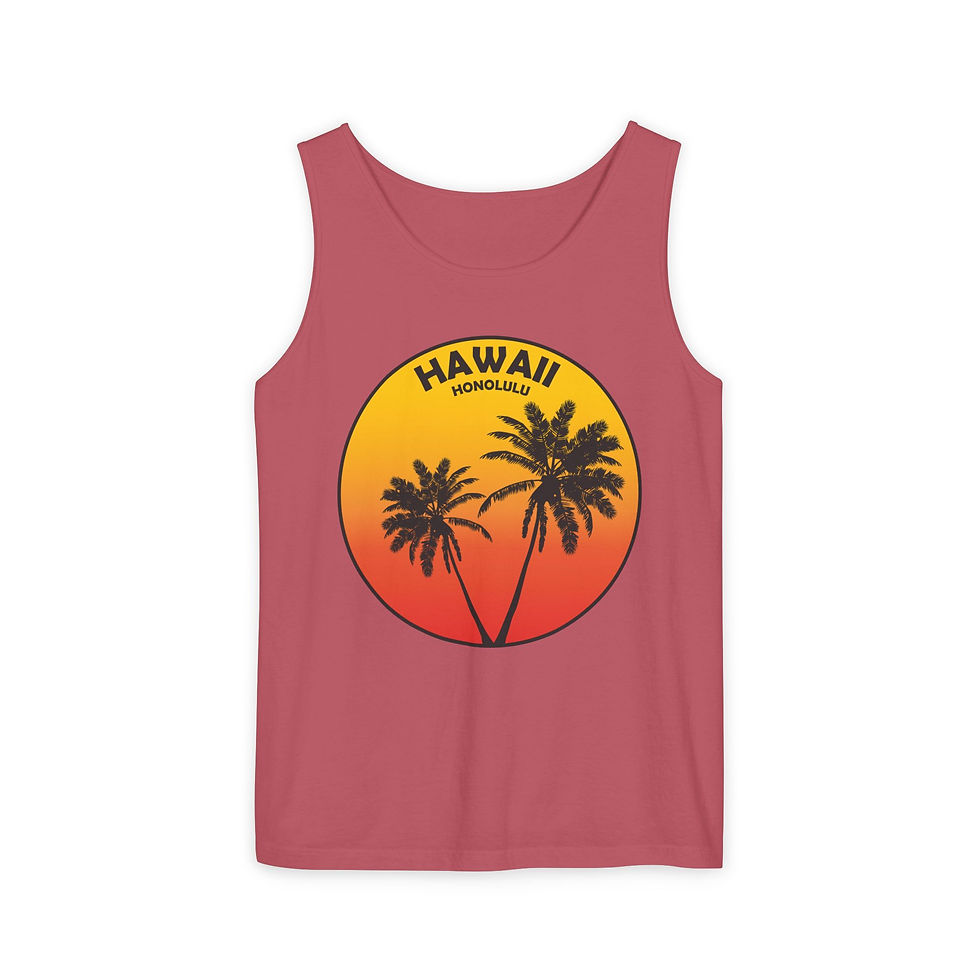 Thumbnail: Men's Hawaiian Sunset Tank Top for Beach Vibes - Relaxed Fit Soft Cotton