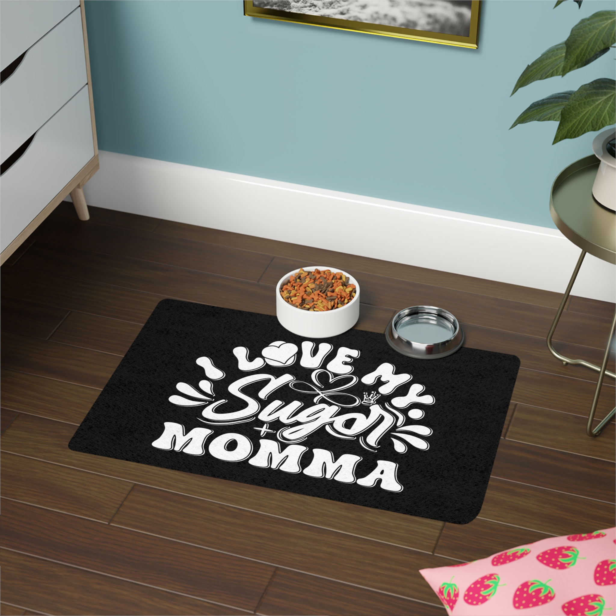 Cute Pet Food Mat - I Love My Sugar Momma Design - 12x18 Black