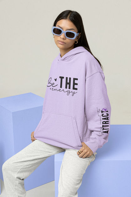 Cute woman wearing a comfy self-motivating hoodie