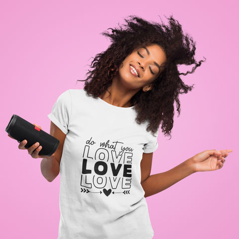 Sexy blond woman in a cute  Stay Wild print t-shirt