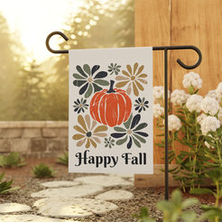 Beautiful yard banner hanging in front of a plush flower garden