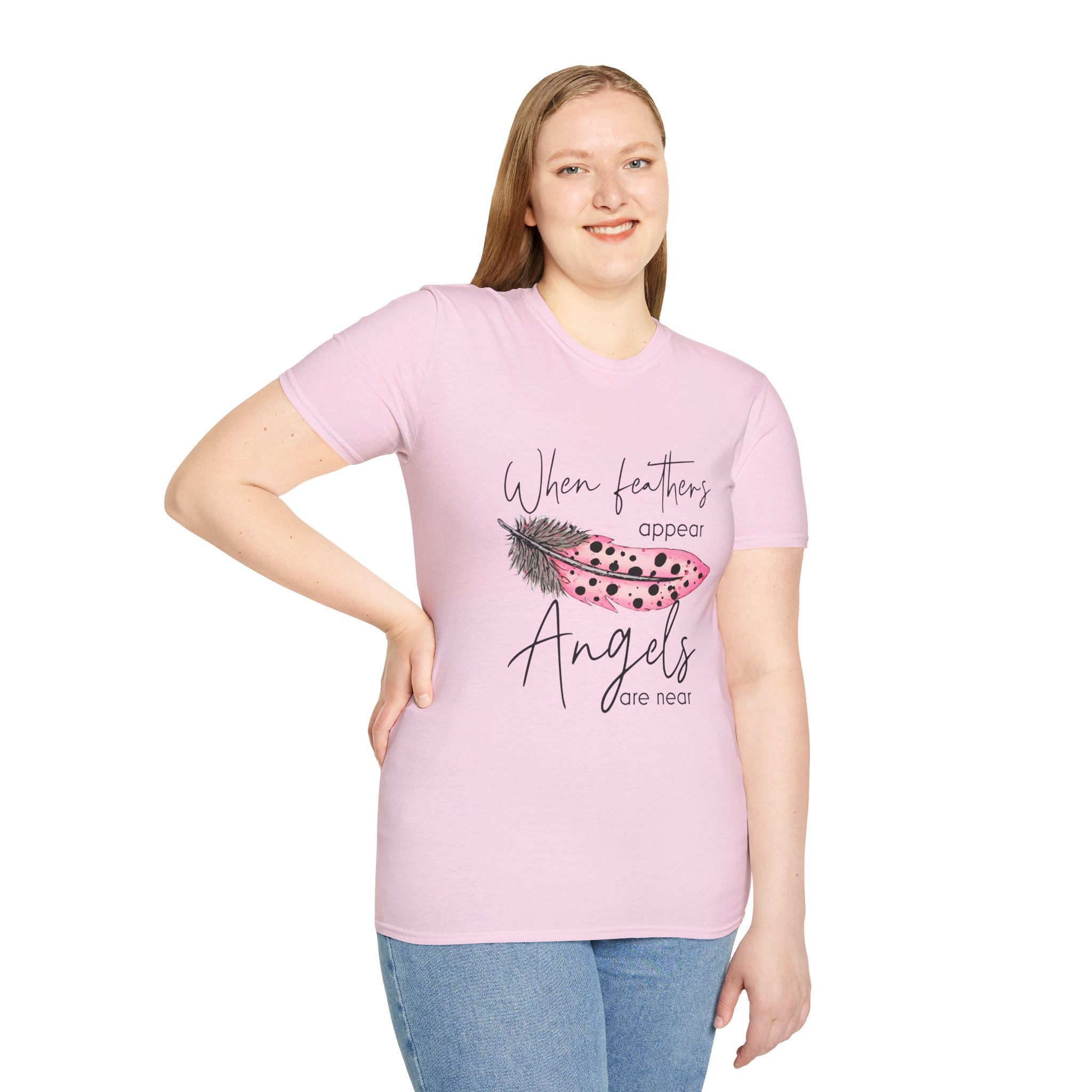 When Feathers Appear Angels Are Near - Women's Softstyle Positive Vibe T-Shirt