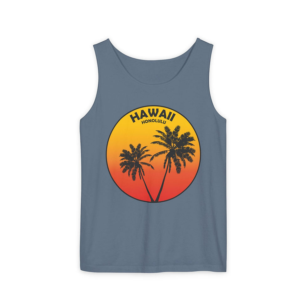 Thumbnail: Men's Hawaiian Sunset Tank Top for Beach Vibes - Relaxed Fit Soft Cotton