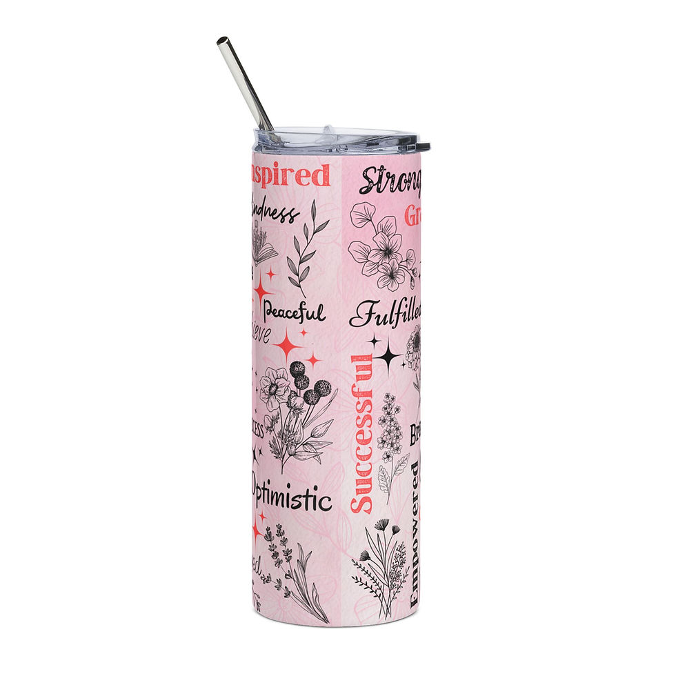 Thumbnail: Women's 20oz Pink Floral Stainless Skinny Tumbler —  Positive Self-Care Energy